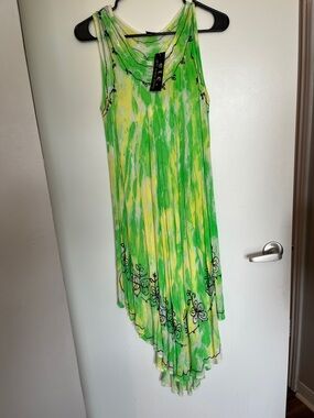 Sleeveless High-Low Tie-Dye Maxi Skirt in Lime Green